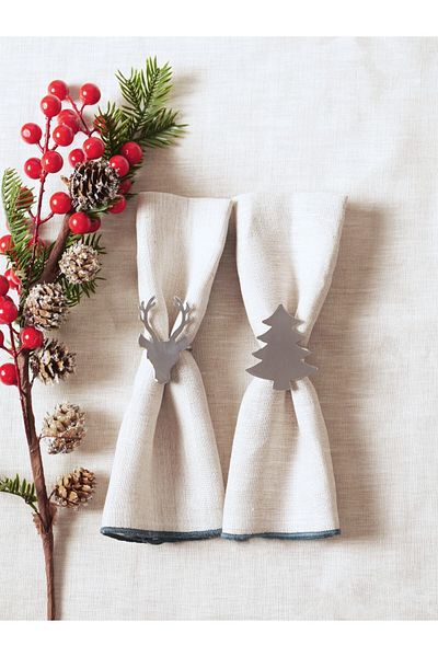 FH finehome Dolly New Year's Set of 4 Silver Napkin Rings