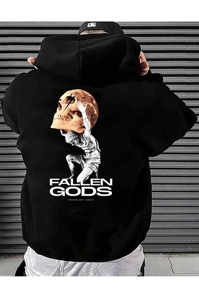 DEEPSENCE Black Hooded Sweatshirt FallenGods Back Printed