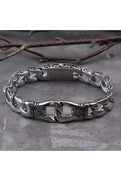 Viking S Cuban Chain Aztec Boutique Motif 316l High Polishing Men's Steel Bracelet