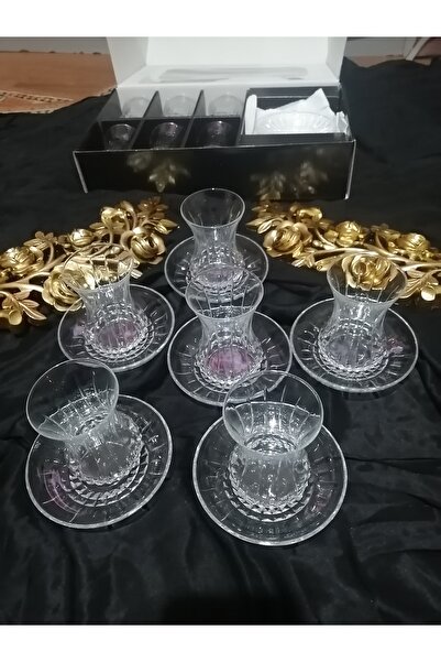 inga desing Kesme Dekorlu çay bardağı seti lizbon dekor (12 parça 6 adet bard...