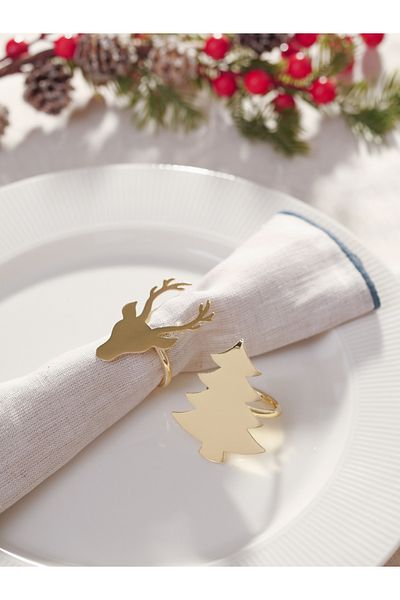 FH finehome Dolly New Year's Set of 4 Gold Napkin Rings