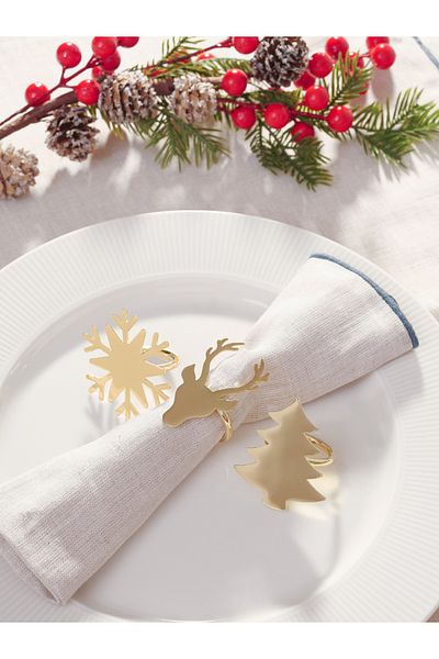 FH finehome Dolly Christmas 6-Piece Gold Napkin Ring Set
