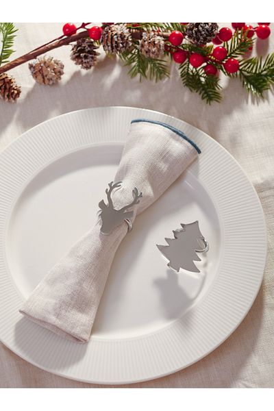 FH finehome Dolly New Year's Set of 4 Silver Napkin Rings