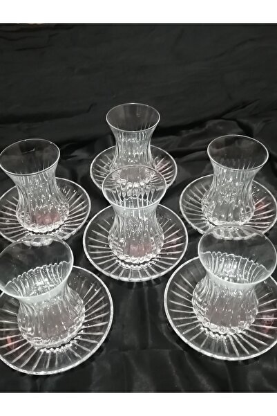 inga desing Kesme Dekorlu Çay Bardağı Seti Efser Dekor 12 Parça 6 Adet Bardak...