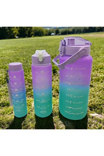 Comprox Water Bottle 3-Piece Water Bottle Motivated 2 Liter Water Bottle 750 ml 300 ml Sports Bottle with Baby