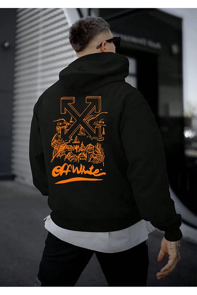 DEEPSENCE Black Hooded Sweatshirt EffWhite Back Printed