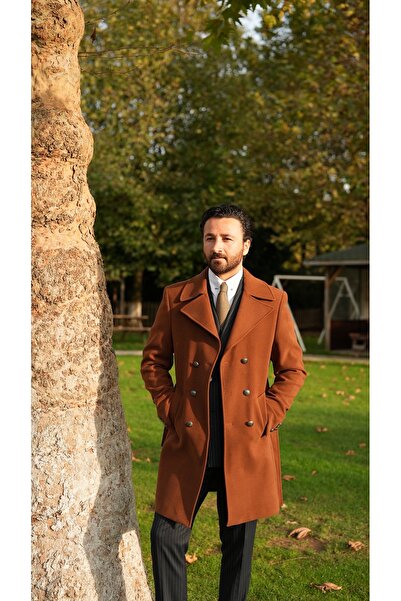 PAREZ Slim Fit Kruvaze Kaşe Kaban