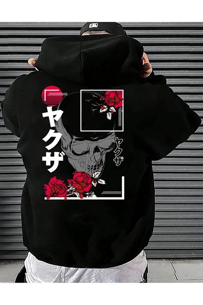 DEEPSENCE Karerose Printed Black Hooded Sweatshirt