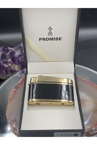 PROMISE Marka Kişiye Özel Şık Hediye Kutulu Gold-siyah Renk Gazlı Çakmak