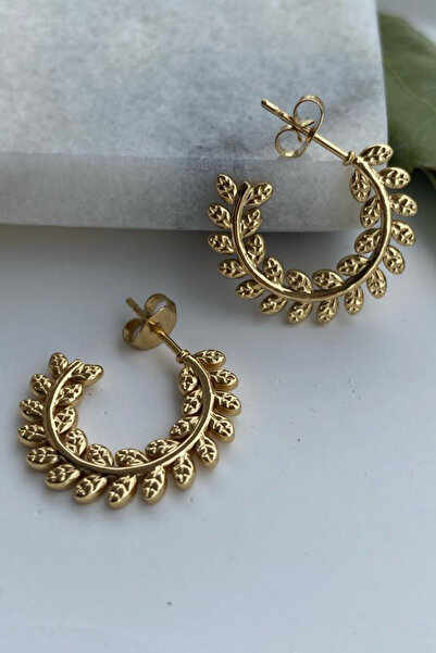 Jaida Moda أقراط دائرية من الفولاذ بنمط أوراق الشجر للسيدات