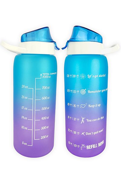 Digithome 1 Lt Double Color Size Printed Motivational Healthy Plastic Water Bottle Blue -161546-160 C1-1-139
