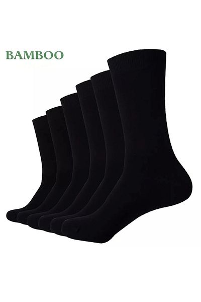 REYNBOO SOCKS 12 чифта мъжки безшевни чорапи от бамбук и ликра, обикновени черни, класически