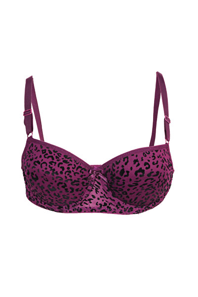 Rare White Kadın Flok Baskılı Dolgulu Balenli Ayarlanabilir Tül Detaylı Askılı Sütyen