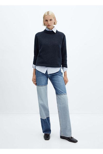 MANGO Woman Blugi patchwork cu picioare late