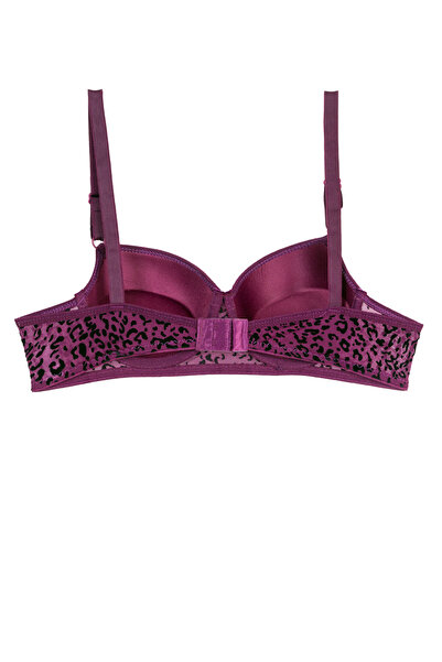 Rare White Kadın Flok Baskılı Dolgulu Balenli Ayarlanabilir Tül Detaylı Askılı Sütyen