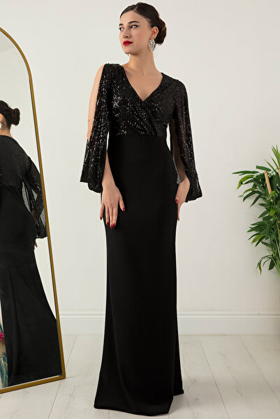 PULLIMM Üst Pulpayet Alt Dalgıç Uzun Abiye Elbise 13086