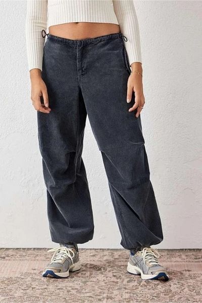 september island Washed Black Velvet Baggy Tech Balloon Pants