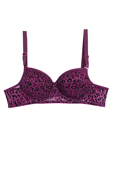 Rare White Kadın Flok Baskılı Dolgulu Balenli Ayarlanabilir Tül Detaylı Askılı Sütyen