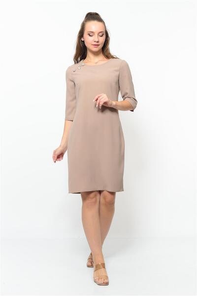 Nuseel Γυναικείο Μίνι Φόρεμα με Κουμπιά Μπεζ