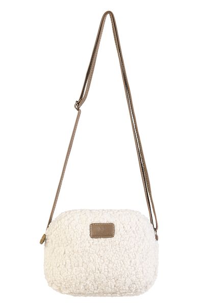 macharelbasic geantă de mână și de umăr mini urbană de damă cu blană de pluș garnită de nurcă crem cu textura moale