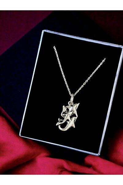 Alaja Silver Yunus Balığı Ailesi Unisex Tasarım 025 Ayar Gümüş Kolye