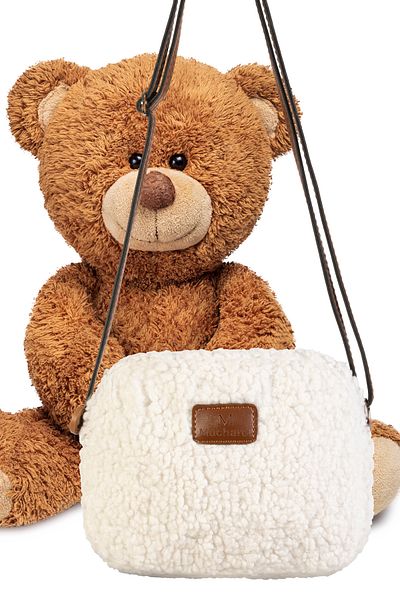 macharelbasic geantă de mână și de umăr mini urbană de damă cu blană de pluș cu ornare de culoare crem