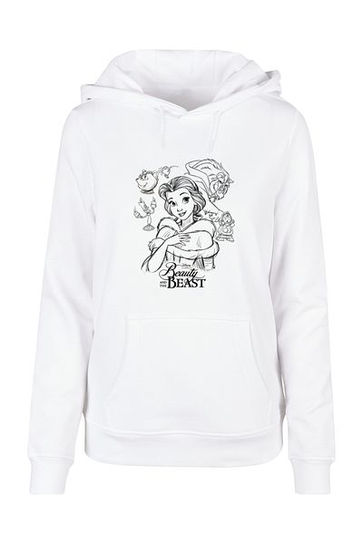 F4NT4STIC Damen „Die Schöne und das Biest“-Collage-Skizze und DISNEY-Halsaufdruck mit Ladies Basic Hoody