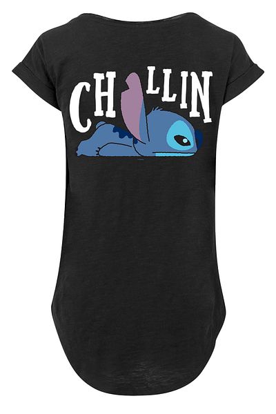F4NT4STIC Damen Disney Lilo und Stitch Stitch-Print auf der Rückseite der Brust mit langem Slub-T-Shirt für Damen
