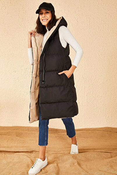 EC MODA Назва: Двосторонній довгий безрукавний надувний жилет з капюшоном