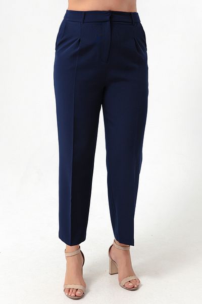 Lafaba Women's Navy Blue Plus Size Fabric Trousers