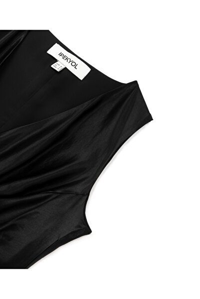 İpekyol Γυαλιστερή ανάγλυφη Crop Μπλούζα