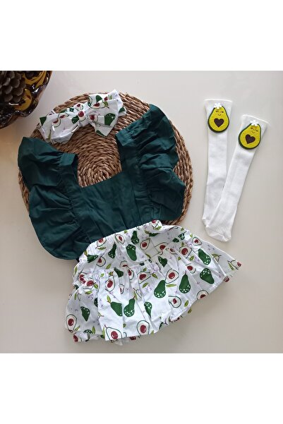 MARS BABY مجموعة من باندانا سالوبيت منقوشة بالأفوكادو باللون الأخضر للفتيات ا...