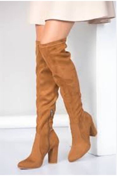 Bercestespor Taba Saknuk Süet 7 Cm Topuk Boyu Diz Üstü Streç Kadın Çizmesi