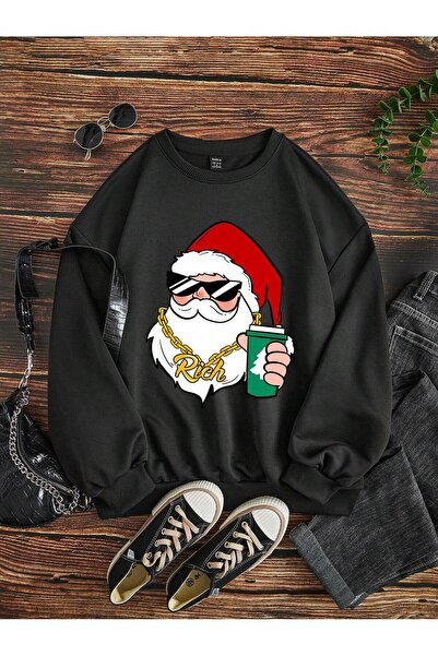 HobyUsa Yeni Yıl Yılbaşı Eğlencesi Noel Baba Özel Tasarım Regular Kalıp Basic Sweatshirt Hoodie