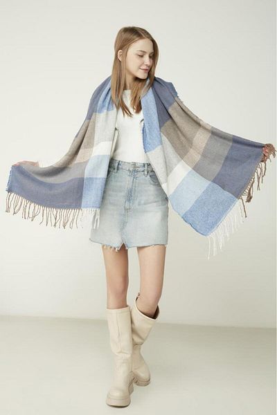 Axesoire 13807 Soft Textured Fish Back Patterned Sax Blue Thick Shoulder Shawl Scarf