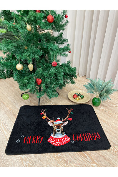 Brillant Christmas Yılbaşı Temalı Lateks Kaymaz Taban Kapı Önü Paspası Siyah (EBAT 60X90)