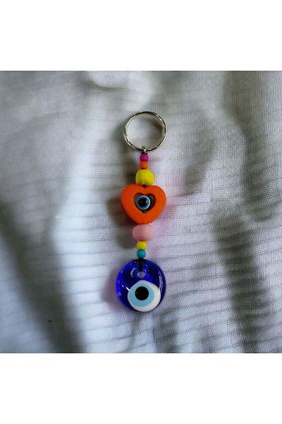 Mixperi Evil Eye Beaded Red Color Heart Keychain in a Gift Box
