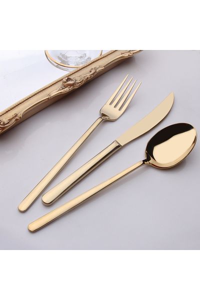 Demir Çeyiz iron dowry DMR LIFE Dream Titanium GOLD 84 Pieces 6 Person Fork Spoon Knife Set