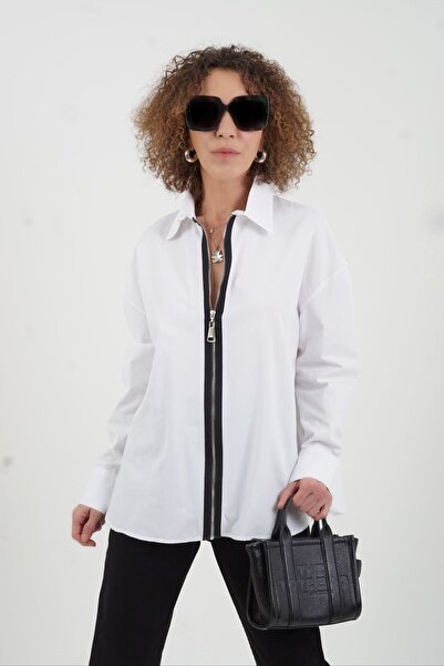 Zelish My Sister Contrast Black Zipper Striped Shirt