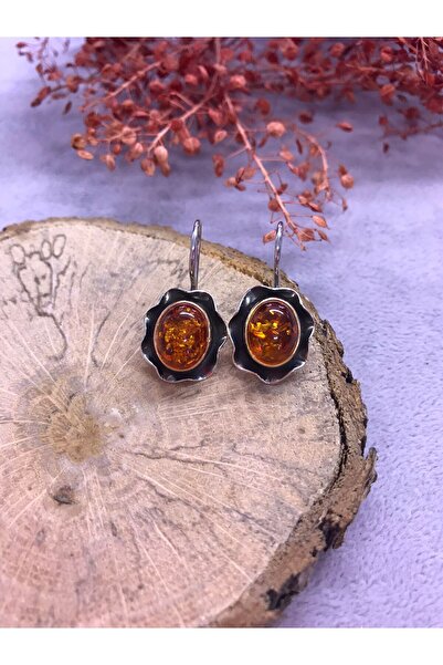 NSA SILVER Kehribar Taşlı Gümüş Küpe 925 Ayar