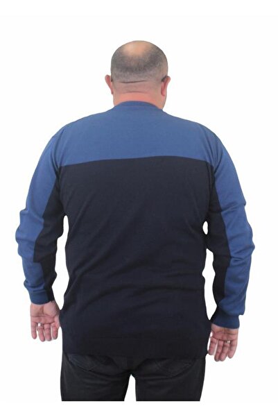 Starbattal Men's Large Size Crew Neck Double Color Knitwear Sweater 23751 INDIGO