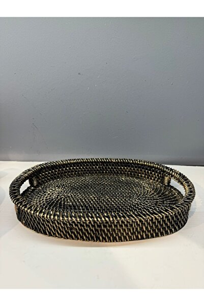 Peramari Dekoratif Polyester Hasır Tepsi Gold Eskitme