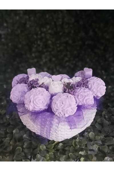 StoneGiftDesign ÖZEL TASARIM KOKULU TAŞ KALP SAKSIDA LİLA TOP GÜL ÇİÇEK ARANJ...