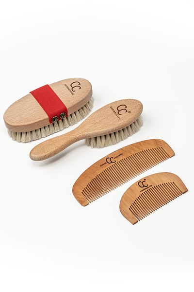ComesBaby 4-Piece Mother Baby Set Goat Hair Hair Brush + Cellulite Brush + Natural Comb Set