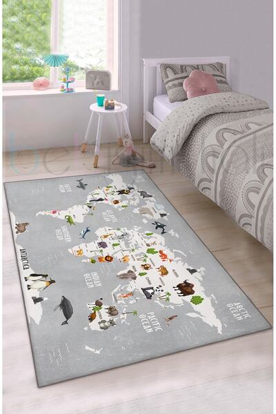 modalive Home Eğitici Harita Hayvanlar Desenli Çocuk Odası Halısı
