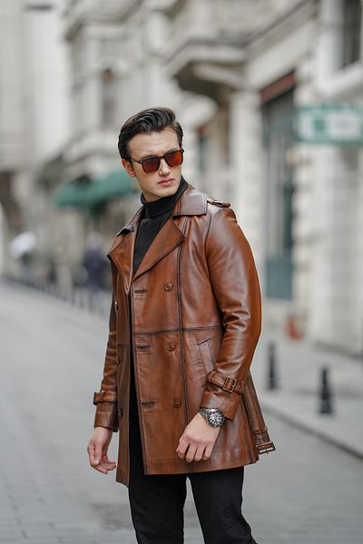 CE-YIL DERİ ÜRÜNLERİ MEN'S LEATHER TENCH COAT