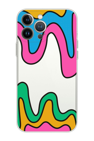 shoptocase Iphone 15 Pro Uyumlu Renkli Dalgalar Tasarımlı Premium Şeffaf Tele...