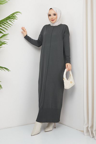 Pamuk Butik Γυναικείο Πλεκτό Φόρεμα Mercerized Hijab Καπνιστό