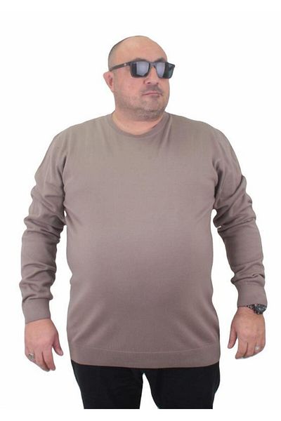 Starbattal Men's Large Size Crew Neck Basic Knitwear Sweater 23750 Mink