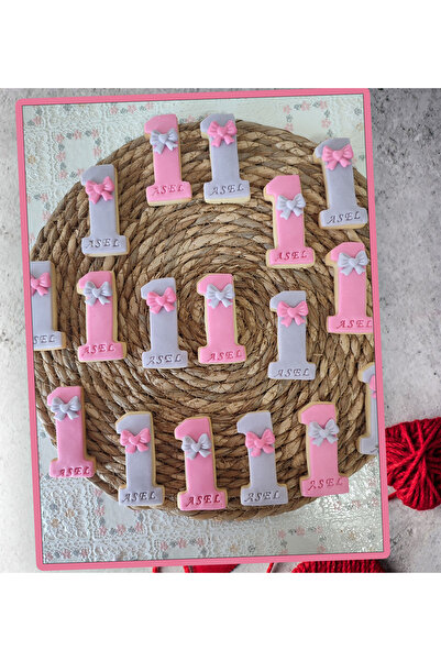 Miranın Hobileri 1 Rakamlı kız için 1 Yaş Şeker Hamurlu Butik Kurabiyesi 20 Adet